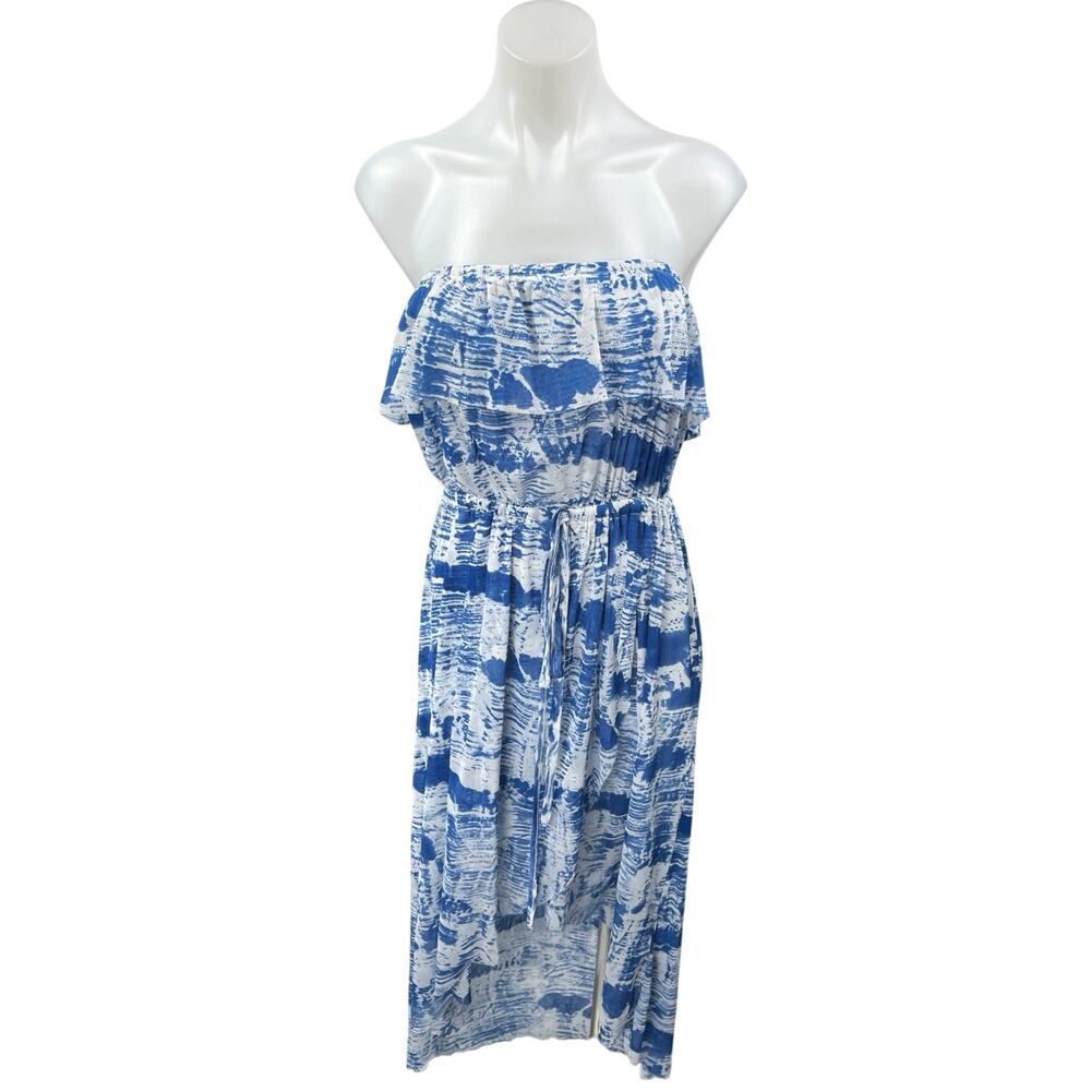 Cynthia Rowley Blue Tie Dye Strapless Sleeveless Hi-Low Boho Midi A-Line Dress M